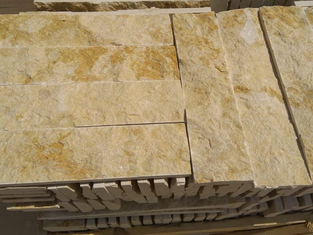 Split face Egyptian marble tiles – natural beige/yellow texture for wall cladding